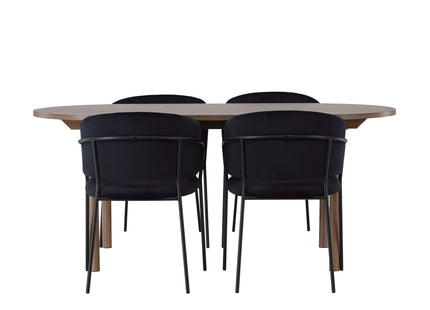 Venture Home Selma & Andy Matstolar 2-pack Svart + Ovala Matbord 180 x 90 Nature