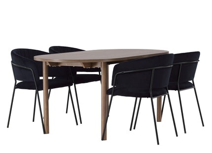 Venture Home Selma & Andy Matstolar 2-pack Svart + Ovala Matbord 180 x 90 Nature
