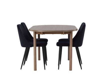 Venture Home Andy & Night Ovala Matbord 180 x 90 Nature + Matstolar 2-pack Svart