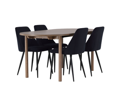 Venture Home Andy & Night Ovala Matbord 180 x 90 Nature + Matstolar 2-pack Svart