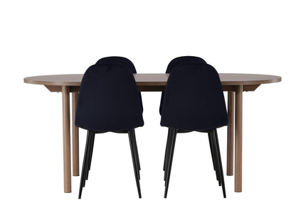 Venture Home Polar & Andy Matstolar 2-pack Svart + Ovala Matbord 180 x 90 Nature