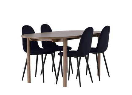 Venture Home Polar & Andy Matstolar 2-pack Svart + Ovala Matbord 180 x 90 Nature
