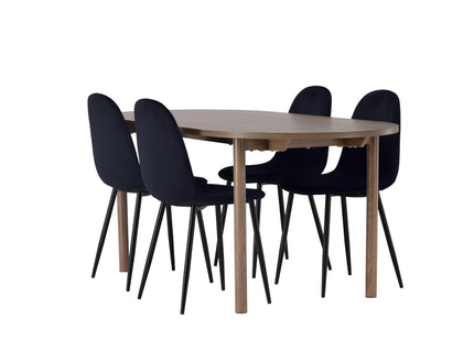Venture Home Polar & Andy Matstolar 2-pack Svart + Ovala Matbord 180 x 90 Nature