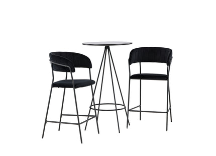 Venture Home Lui & Bistro Barstolar 2-pack Svart + Barbord ⌀60 Svart