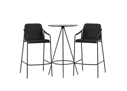 Venture Home Tvist & Bistro Barstolar 2-pack Svart + Barbord ⌀60 Svart