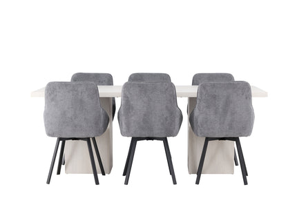 Venture Home Rosie & Olga Matstolar 2-pack Grå + Rektangulära Matbord 200 x 90 Vit