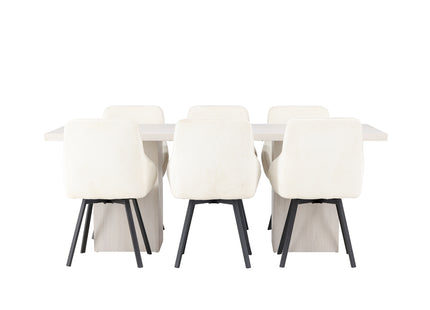 Venture Home Rosie & Olga Matstolar 2-pack Beige + Rektangulära Matbord 200 x 90 Vit