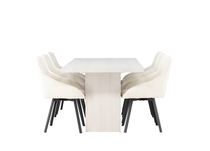 Venture Home Rosie & Olga Matstolar 2-pack Beige + Rektangulära Matbord 200 x 90 Vit