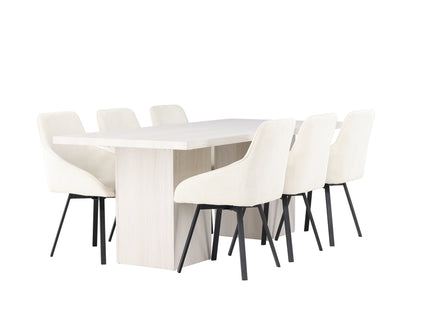 Venture Home Rosie & Olga Matstolar 2-pack Beige + Rektangulära Matbord 200 x 90 Vit