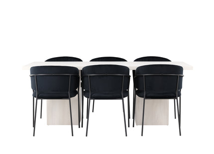 Venture Home Selma & Olga Matstolar 2-pack Svart + Rektangulära Matbord 200 x 90 Vit