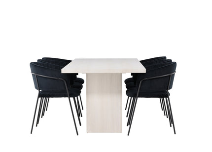 Venture Home Selma & Olga Matstolar 2-pack Svart + Rektangulära Matbord 200 x 90 Vit