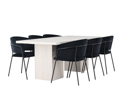 Venture Home Selma & Olga Matstolar 2-pack Svart + Rektangulära Matbord 200 x 90 Vit