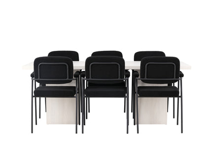 Venture Home Yesterday & Olga Matstolar 2-pack Svart + Rektangulära Matbord 200 x 90 Vit