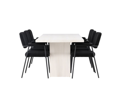 Venture Home Yesterday & Olga Matstolar 2-pack Svart + Rektangulära Matbord 200 x 90 Vit