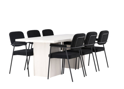 Venture Home Yesterday & Olga Matstolar 2-pack Svart + Rektangulära Matbord 200 x 90 Vit