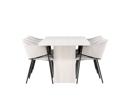 Venture Home Evelina & Olga Matstolar 2-pack Grå + Rektangulära Matbord 200 x 90 Vit