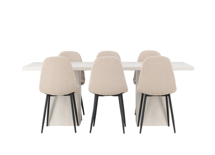 Venture Home Polar & Olga Matstolar 2-pack Beige + Rektangulära Matbord 200 x 90 Vit