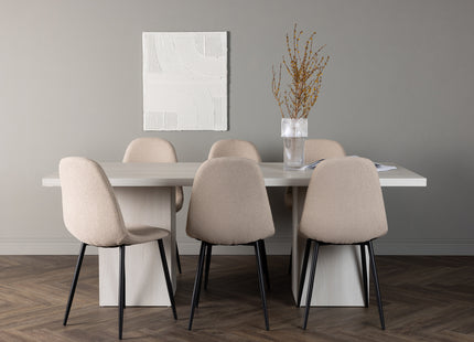 Venture Home Polar & Olga Matstolar 2-pack Beige + Rektangulära Matbord 200 x 90 Vit
