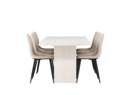 Venture Home Polar & Olga Matstolar 2-pack Beige + Rektangulära Matbord 200 x 90 Vit
