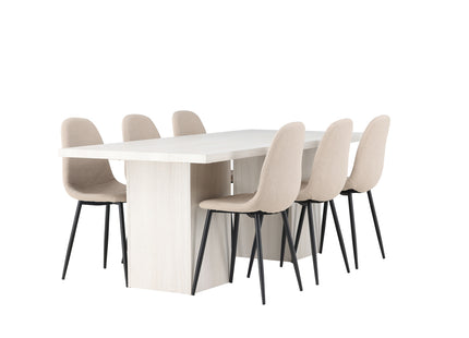 Venture Home Polar & Olga Matstolar 2-pack Beige + Rektangulära Matbord 200 x 90 Vit