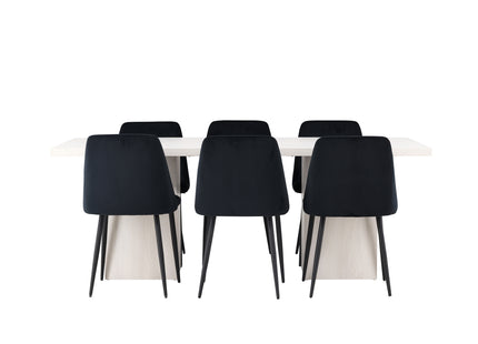 Venture Home Night & Olga Matstolar 2-pack Svart + Rektangulära Matbord 200 x 90 Vit