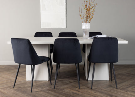 Venture Home Night & Olga Matstolar 2-pack Svart + Rektangulära Matbord 200 x 90 Vit