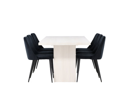 Venture Home Night & Olga Matstolar 2-pack Svart + Rektangulära Matbord 200 x 90 Vit