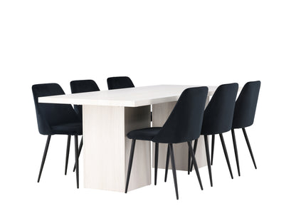 Venture Home Night & Olga Matstolar 2-pack Svart + Rektangulära Matbord 200 x 90 Vit