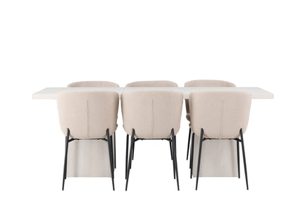 Venture Home Modesto & Olga Matstolar 2-pack Beige + Rektangulära Matbord 200 x 90 Vit