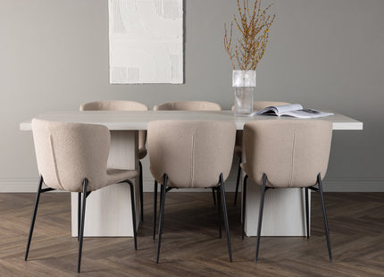 Venture Home Modesto & Olga Matstolar 2-pack Beige + Rektangulära Matbord 200 x 90 Vit