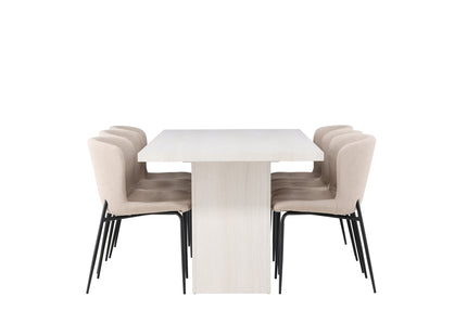 Venture Home Modesto & Olga Matstolar 2-pack Beige + Rektangulära Matbord 200 x 90 Vit