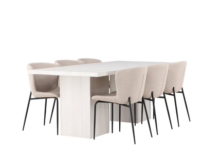 Venture Home Modesto & Olga Matstolar 2-pack Beige + Rektangulära Matbord 200 x 90 Vit