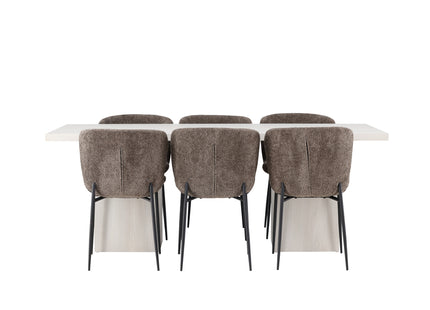 Venture Home Modesto & Olga Matstolar 2-pack Brun + Rektangulära Matbord 200 x 90 Vit