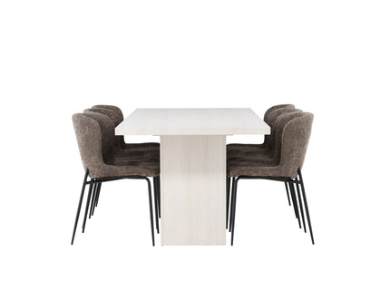 Venture Home Modesto & Olga Matstolar 2-pack Brun + Rektangulära Matbord 200 x 90 Vit