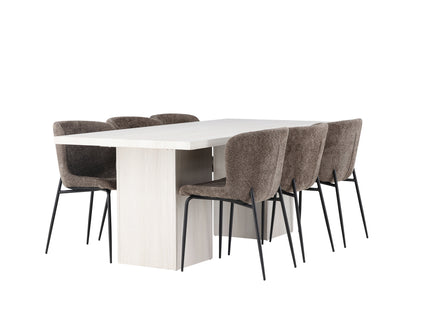 Venture Home Modesto & Olga Matstolar 2-pack Brun + Rektangulära Matbord 200 x 90 Vit