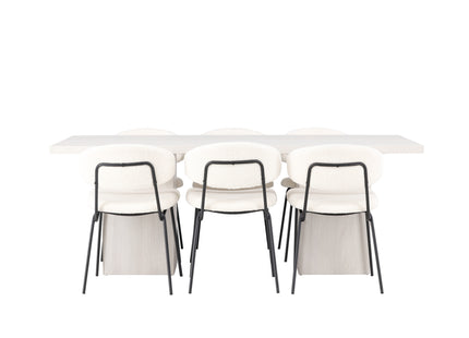 Venture Home Chico & Olga Matstolar 2-pack Vit + Rektangulära Matbord 200 x 90 Vit