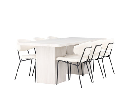 Venture Home Chico & Olga Matstolar 2-pack Vit + Rektangulära Matbord 200 x 90 Vit