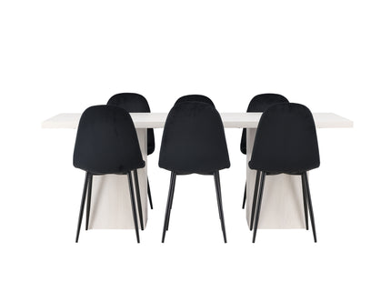 Venture Home Polar & Olga Matstolar 2-pack Svart + Rektangulära Matbord 200 x 90 Vit