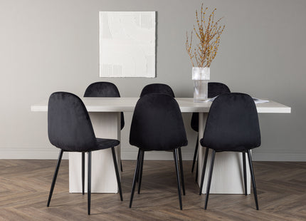 Venture Home Polar & Olga Matstolar 2-pack Svart + Rektangulära Matbord 200 x 90 Vit