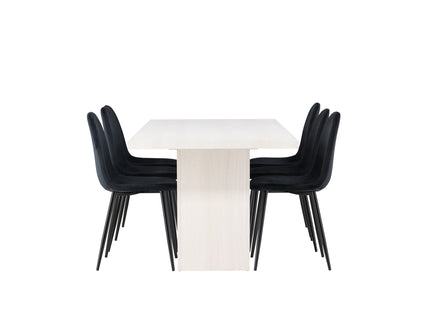 Venture Home Polar & Olga Matstolar 2-pack Svart + Rektangulära Matbord 200 x 90 Vit