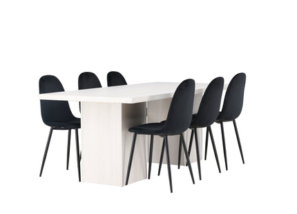 Venture Home Polar & Olga Matstolar 2-pack Svart + Rektangulära Matbord 200 x 90 Vit