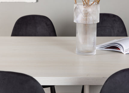 Venture Home Polar & Olga Matstolar 2-pack Svart + Rektangulära Matbord 200 x 90 Vit
