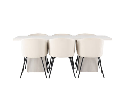 Venture Home Berit & Olga Matstolar Beige + Rektangulära Matbord 200 x 90 Vit