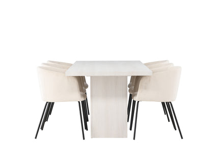 Venture Home Berit & Olga Matstolar Beige + Rektangulära Matbord 200 x 90 Vit
