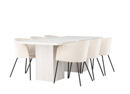 Venture Home Berit & Olga Matstolar Beige + Rektangulära Matbord 200 x 90 Vit