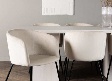 Venture Home Berit & Olga Matstolar Beige + Rektangulära Matbord 200 x 90 Vit