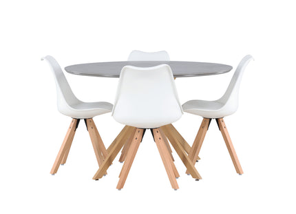 Venture Home Piazza & Zeno Runda Matbord ⌀120 Grå + Matstolar 2-pack Vit