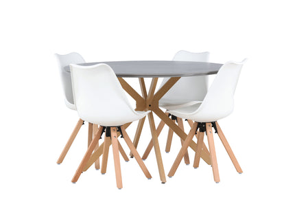 Venture Home Piazza & Zeno Runda Matbord ⌀120 Grå + Matstolar 2-pack Vit