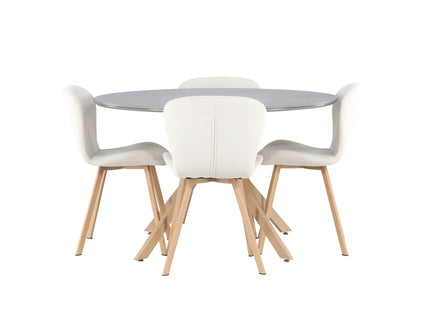 Venture Home Piazza & Lilja Runda Matbord ⌀120 Grå + Matstolar 2-pack Beige