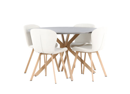 Venture Home Piazza & Lilja Runda Matbord ⌀120 Grå + Matstolar 2-pack Beige